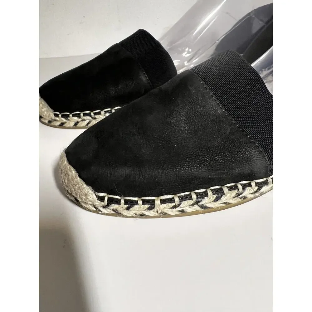 Eileen Fisher EUC Black Lady Tumbled Nubuck Espadrille Sandal Shoe 11 Slip On